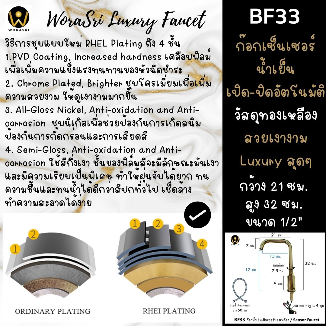 ก๊อกอ่างล้างหน้าผสมน้ำร้อนเย็นติดผนังหมุนได้360องศาสีทอง Golden Hot and Cold Basin Wall Mount Faucet with 360 Rotation