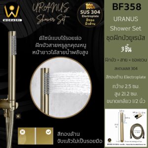 ฝักบัวเรนชาวเวอร์ก้านแข็งฝังผนังที่ฉีดชำระสีทอง