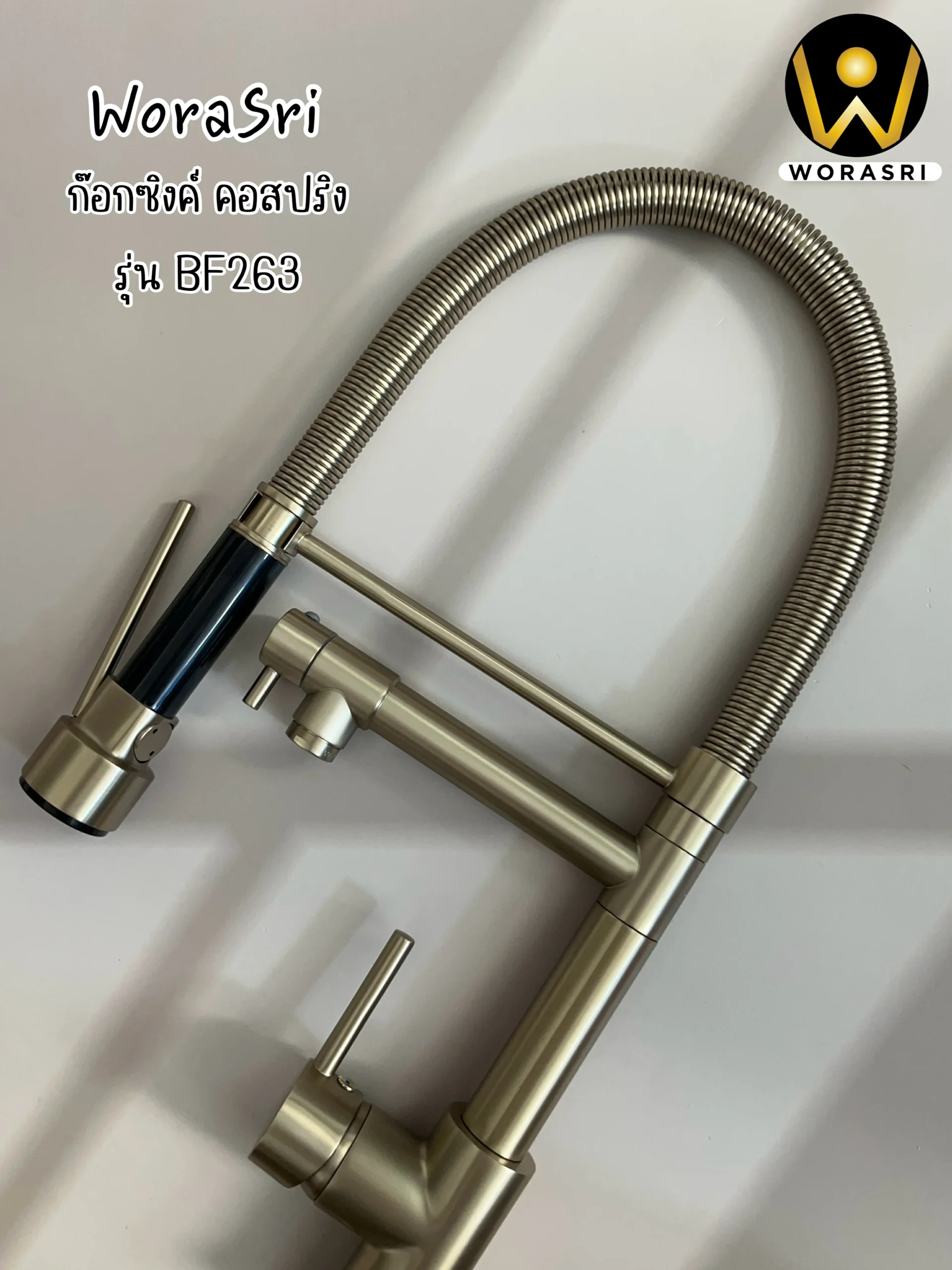 ก๊อกซิงค์ล้างจานถอดหัวดึงสายได้กรองน้ำดื่มสีทอง Golden Pull-Out Kitchen Faucet with Water Filter