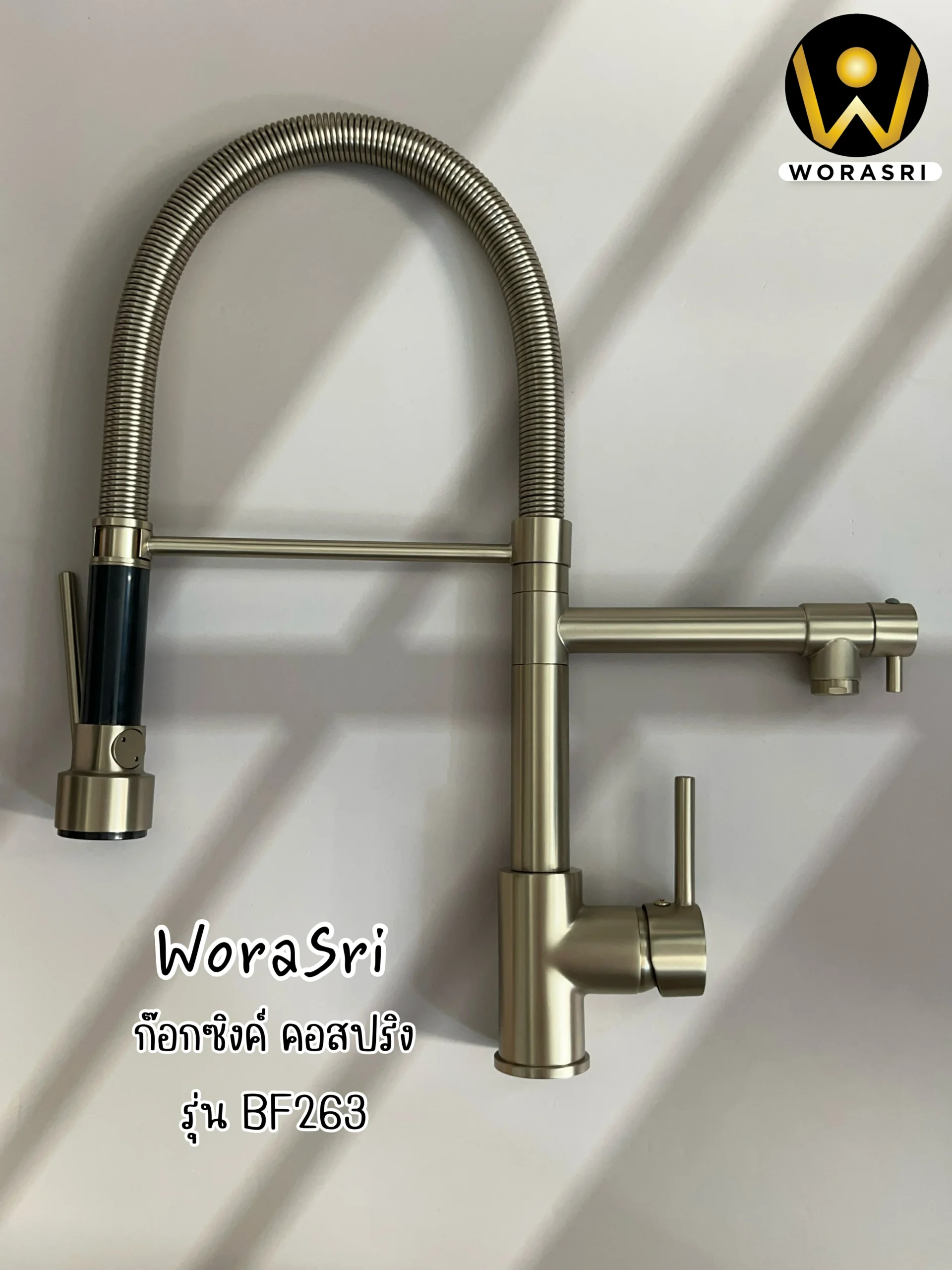 ก๊อกซิงค์ล้างจานถอดหัวดึงสายได้กรองน้ำดื่มสีทอง Golden Pull-Out Kitchen Faucet with Water Filter