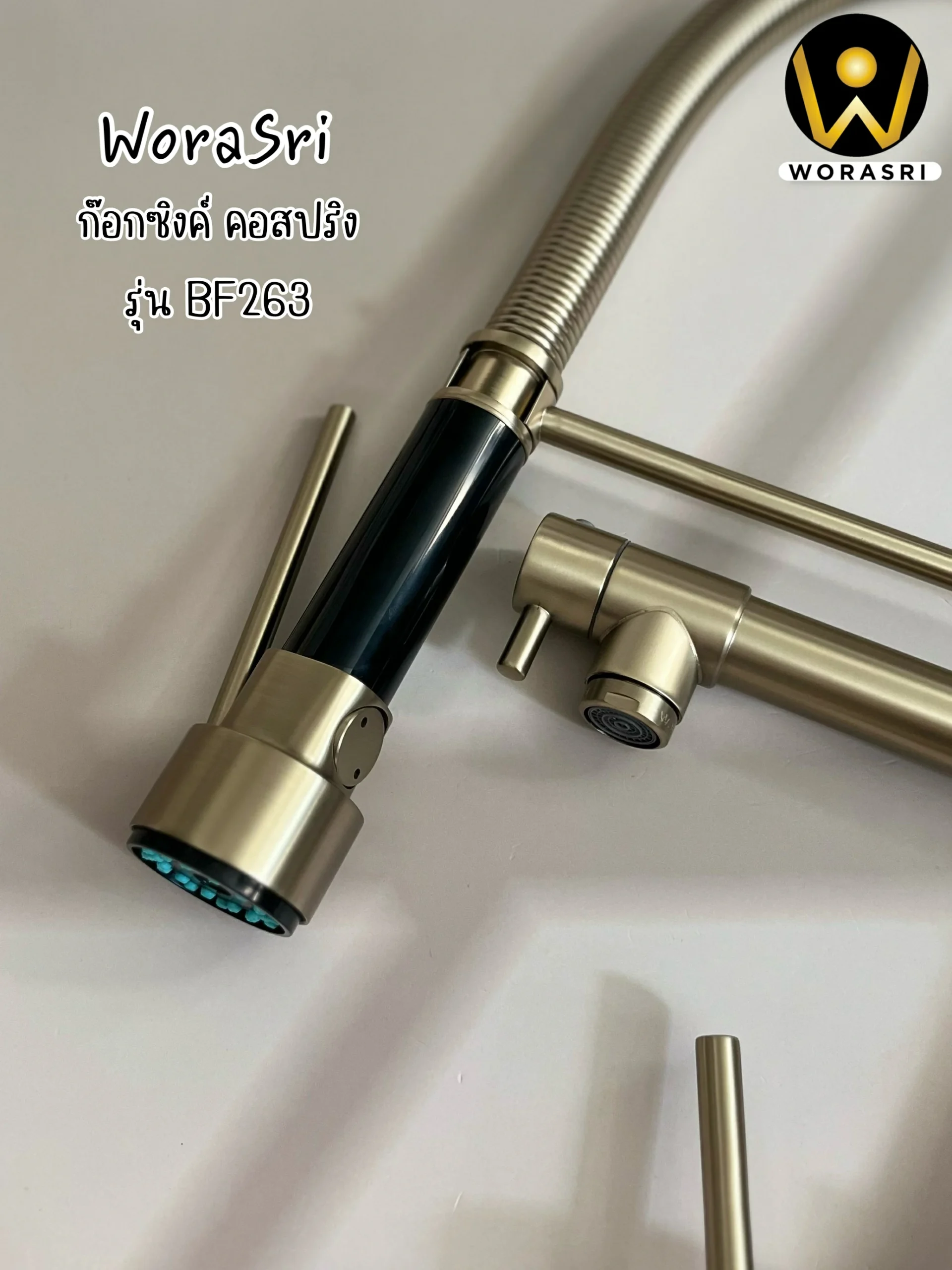 ก๊อกซิงค์ล้างจานถอดหัวดึงสายได้กรองน้ำดื่มสีทอง Golden Pull-Out Kitchen Faucet with Water Filter