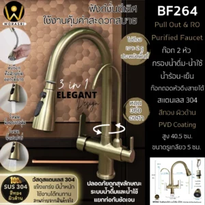 ก๊อกซิงค์ล้างจานถอดหัวดึงสายได้กรองน้ำดื่มสีทอง Golden Pull-Out Kitchen Faucet with Water Filter