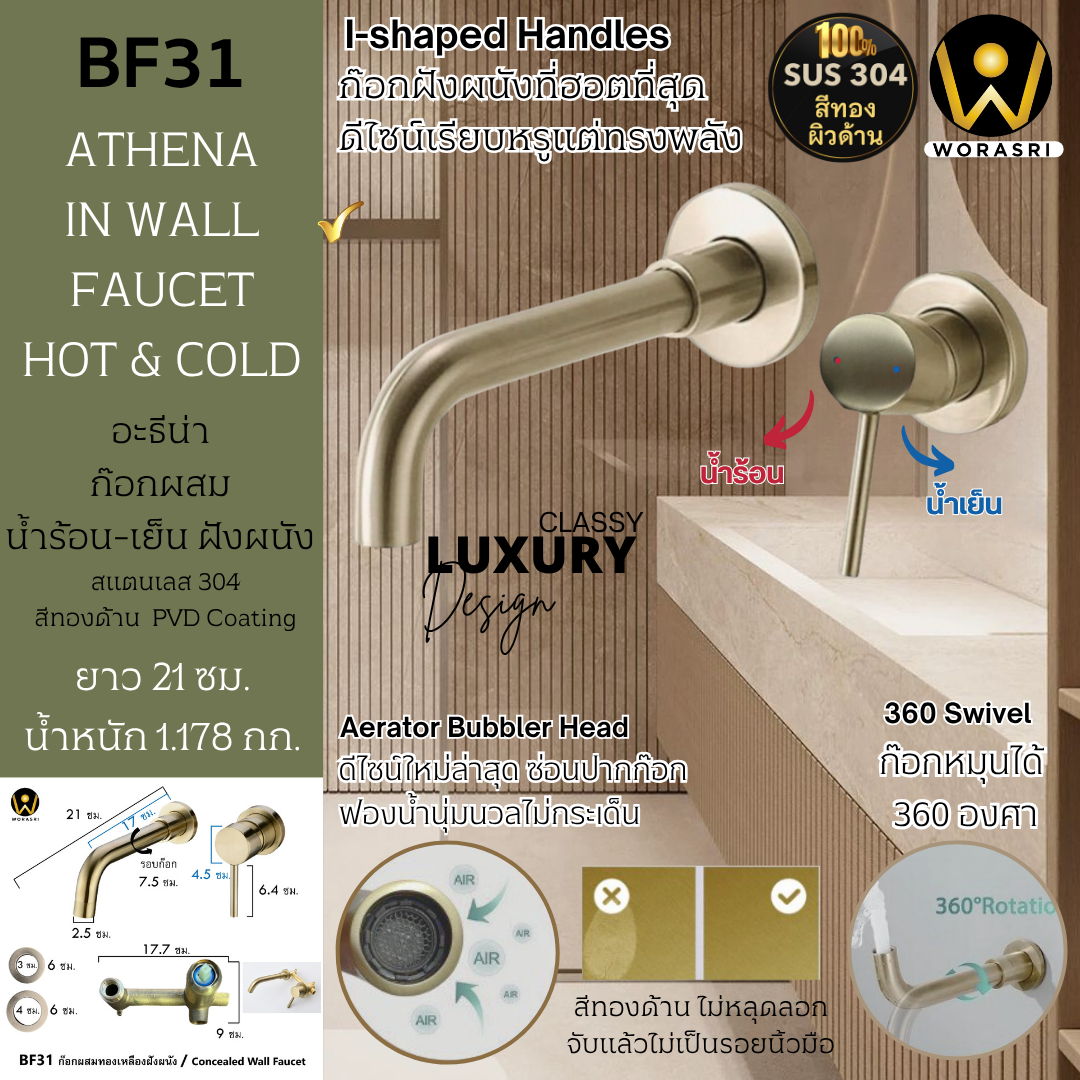 ก๊อกอ่างล้างหน้าดีไซน์หรูสีทอง Luxury Golden Basin Faucet