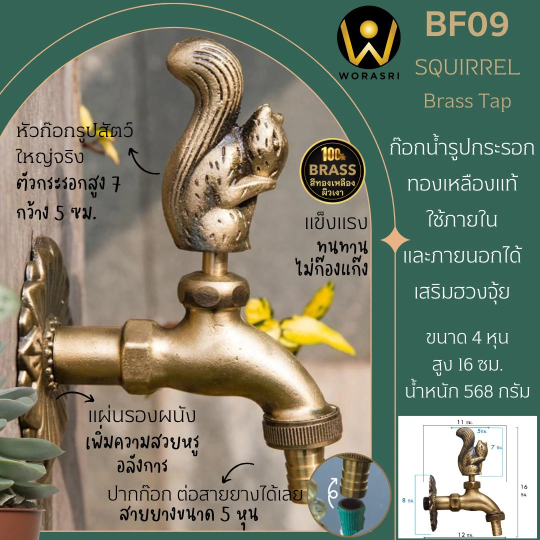 ก๊อกสนามนักษัตร12ราศีทองเหลืองวินเทจโบราณติดผนังรูปเป็ดในสวนหน้าบ้าน