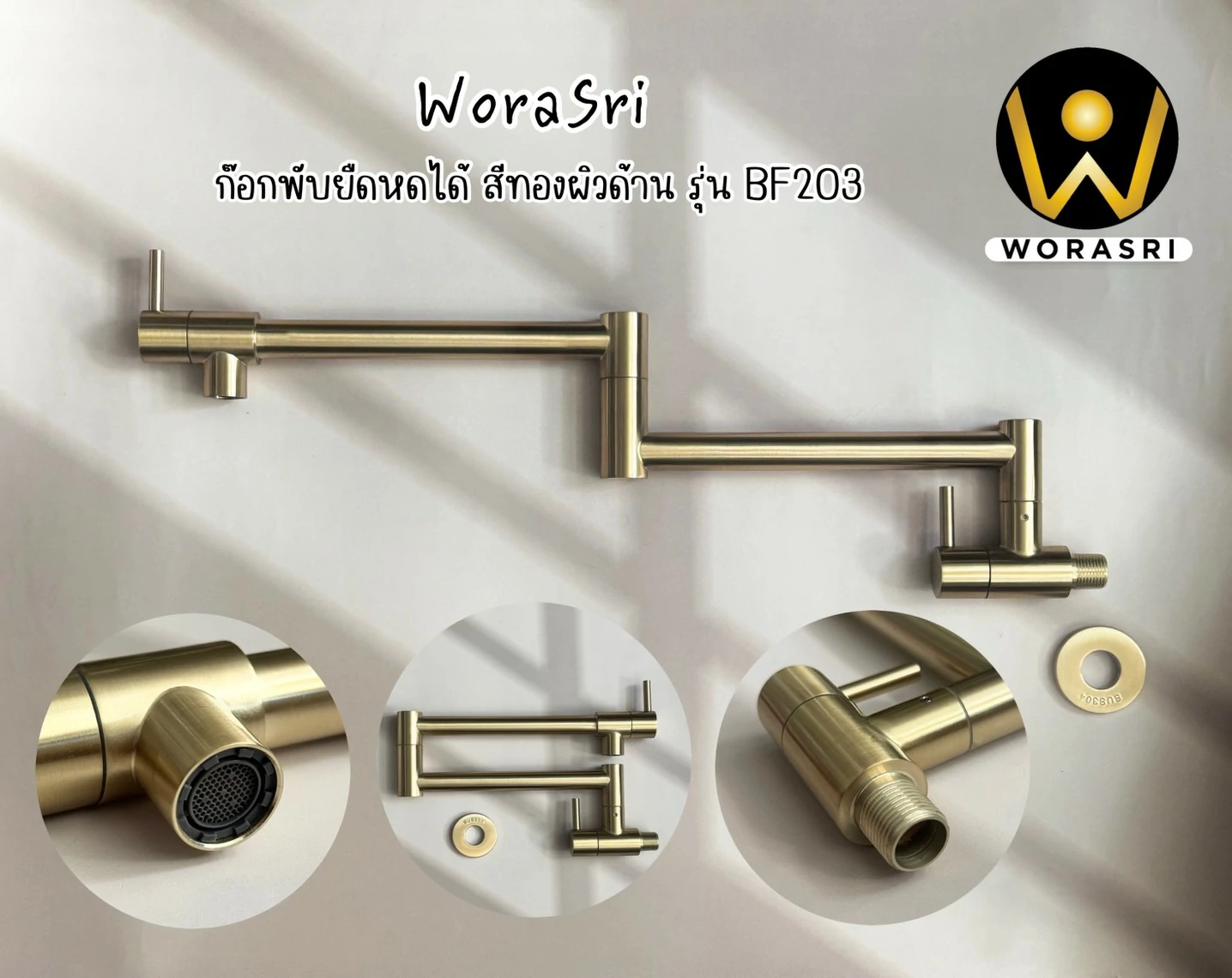 ก๊อกซิงค์ล้างจานถอดหัวดึงสายได้กรองน้ำดื่มสีทอง Golden Pull-Out Kitchen Faucet with Water Filter