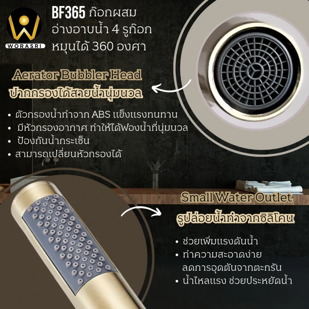 ฝักบัวเรนชาวเวอร์ก้านแข็งฝังผนังที่ฉีดชำระสีทอง Gold Wall-Mounted Rain Shower with Bidet Spray
