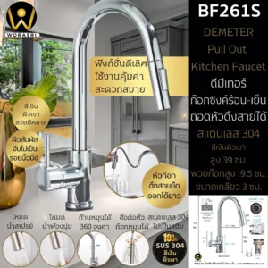 ก๊อกซิงค์ล้างจานถอดหัวดึงสายได้กรองน้ำดื่มสีทอง Golden Pull-Out Kitchen Faucet with Water Filter