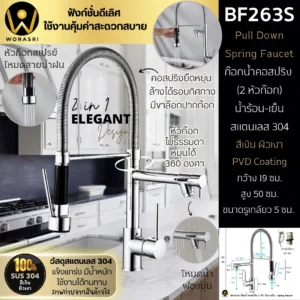 ก๊อกซิงค์ล้างจานถอดหัวดึงสายได้กรองน้ำดื่มสีทอง Golden Pull-Out Kitchen Faucet with Water Filter