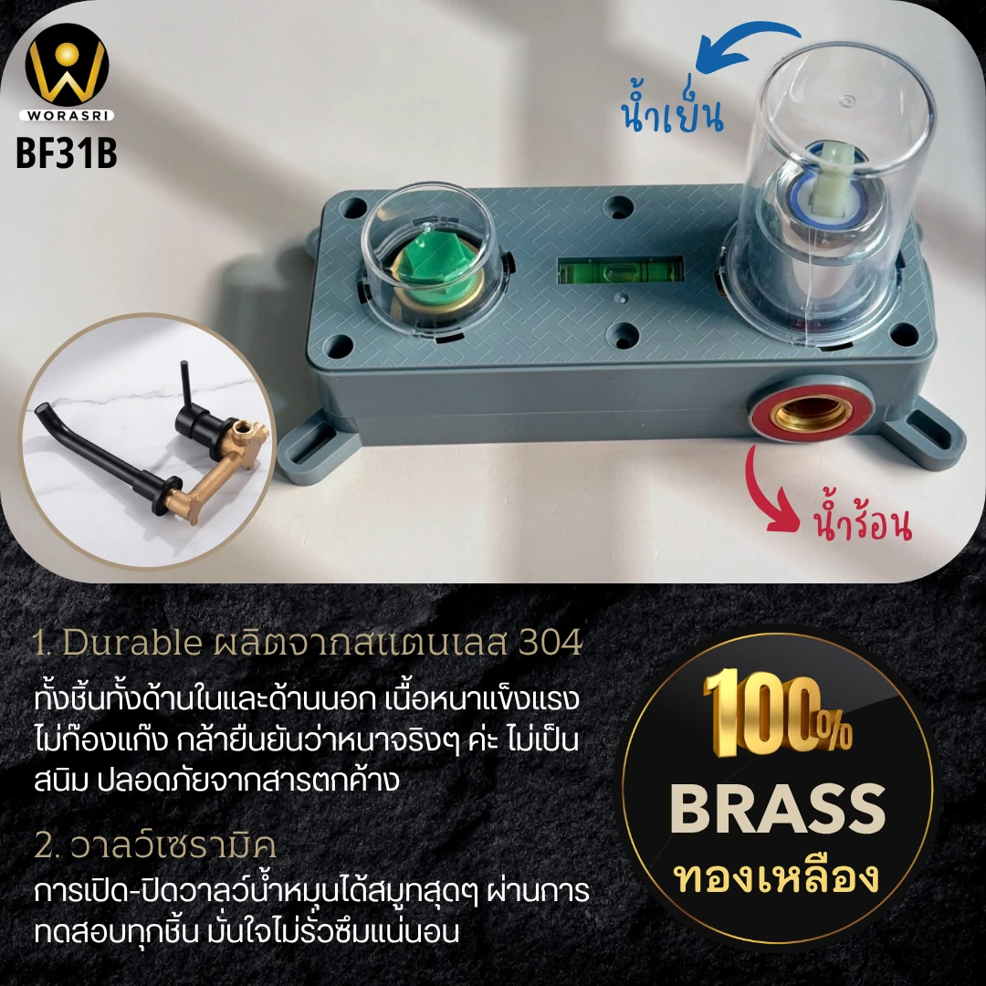ก๊อกอ่างล้างหน้าผสมน้ำร้อนเย็นติดผนังหมุนได้360องศาสีทอง Golden Hot and Cold Basin Wall Mount Faucet with 360 Rotation