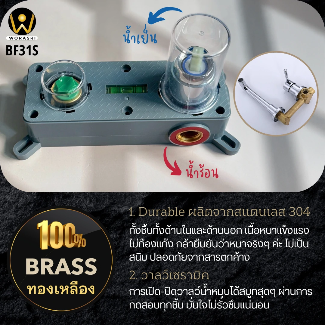 ก๊อกอ่างล้างหน้าผสมน้ำร้อนเย็นติดผนังหมุนได้360องศาสีทอง Golden Hot and Cold Basin Wall Mount Faucet with 360 Rotation