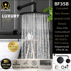 ฝักบัวเรนชาวเวอร์ก้านแข็งฝังผนังที่ฉีดชำระสีทอง Gold Wall-Mounted Rain Shower with Bidet Spray