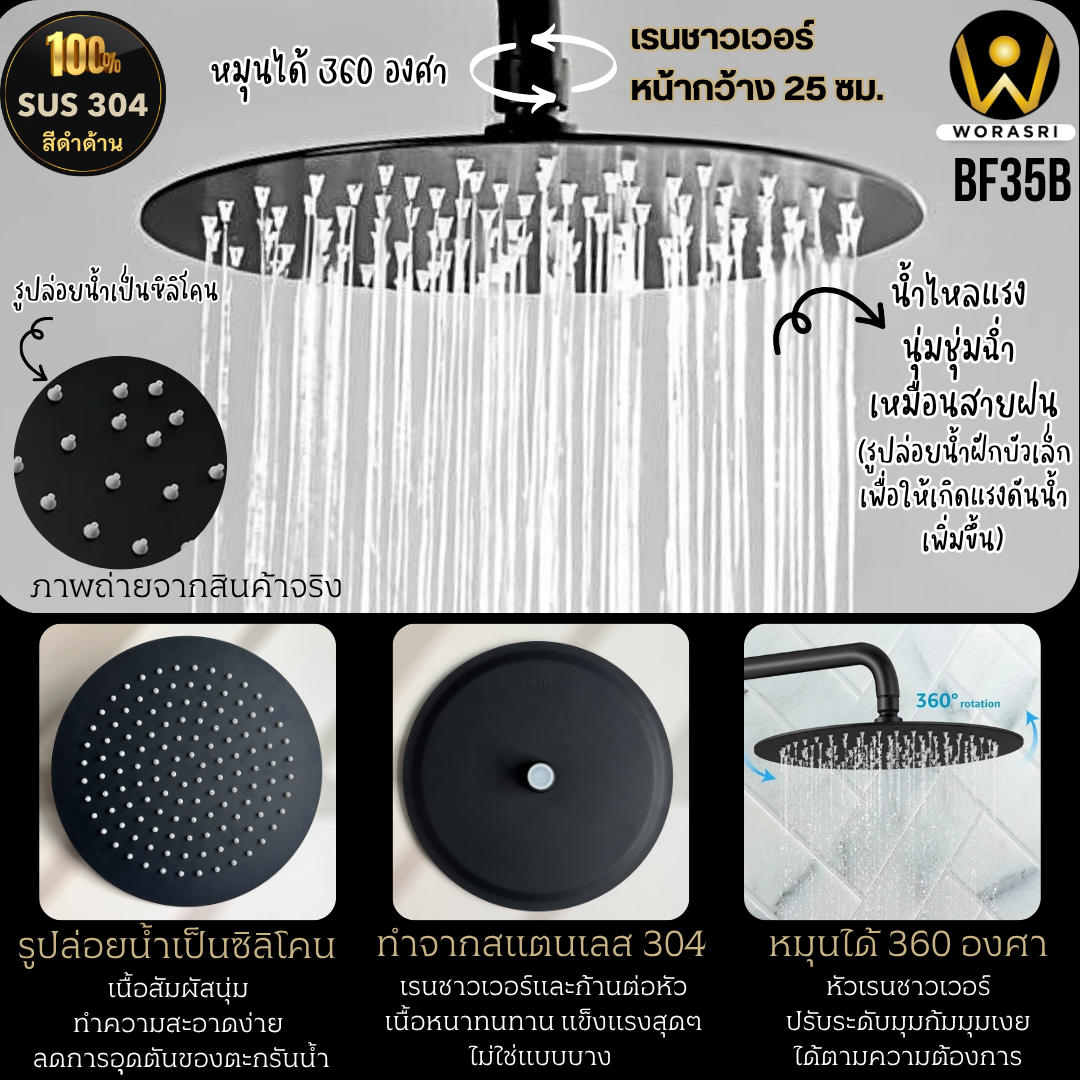 ฝักบัวเรนชาวเวอร์ก้านแข็งฝังผนังที่ฉีดชำระสีทอง Gold Wall-Mounted Rain Shower with Bidet Spray