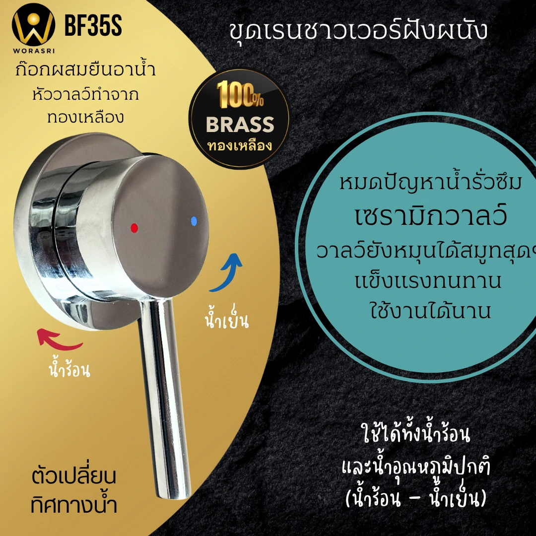 ฝักบัวเรนชาวเวอร์ก้านแข็งฝังผนังที่ฉีดชำระสีทอง Gold Wall-Mounted Rain Shower with Bidet Spray