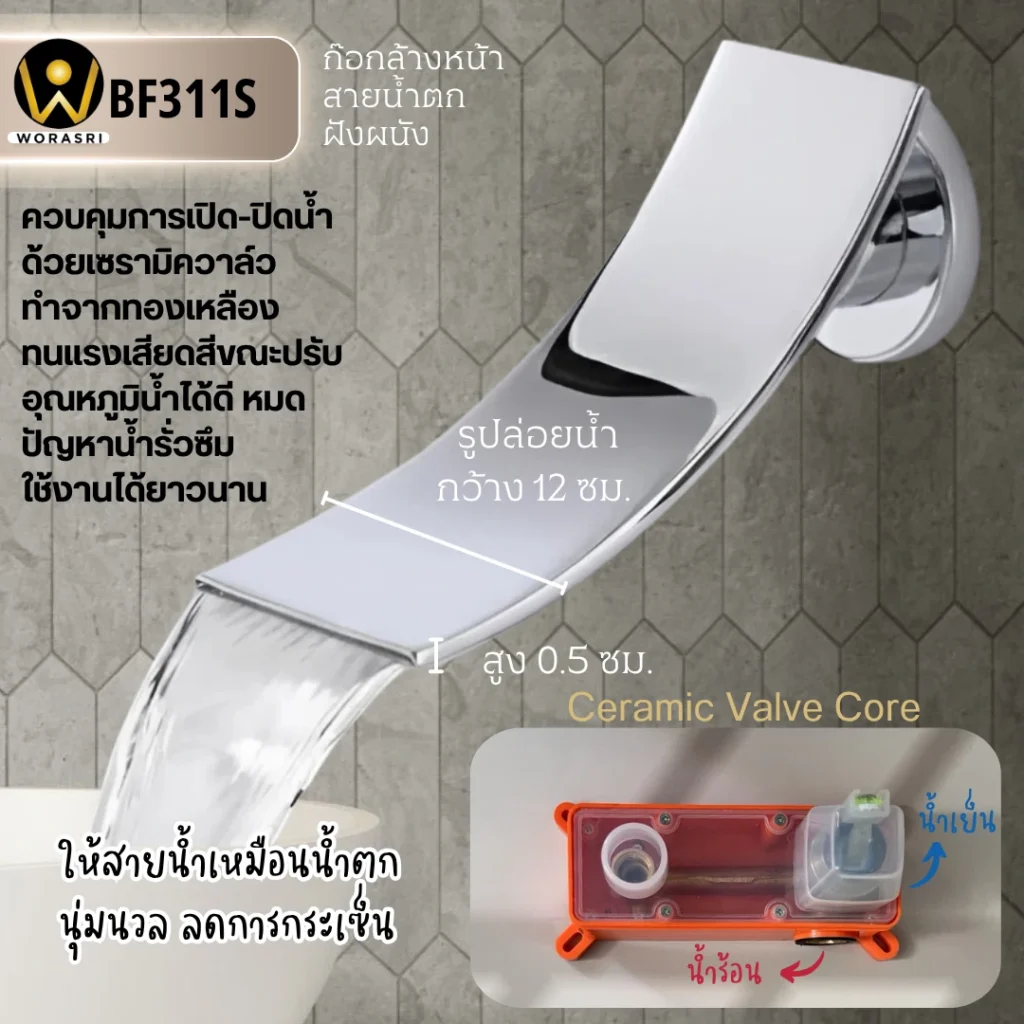 ก๊อกอ่างล้างหน้าผสมน้ำร้อนเย็นติดผนังหมุนได้360องศาสีทอง Golden Hot and Cold Basin Wall Mount Faucet with 360 Rotation