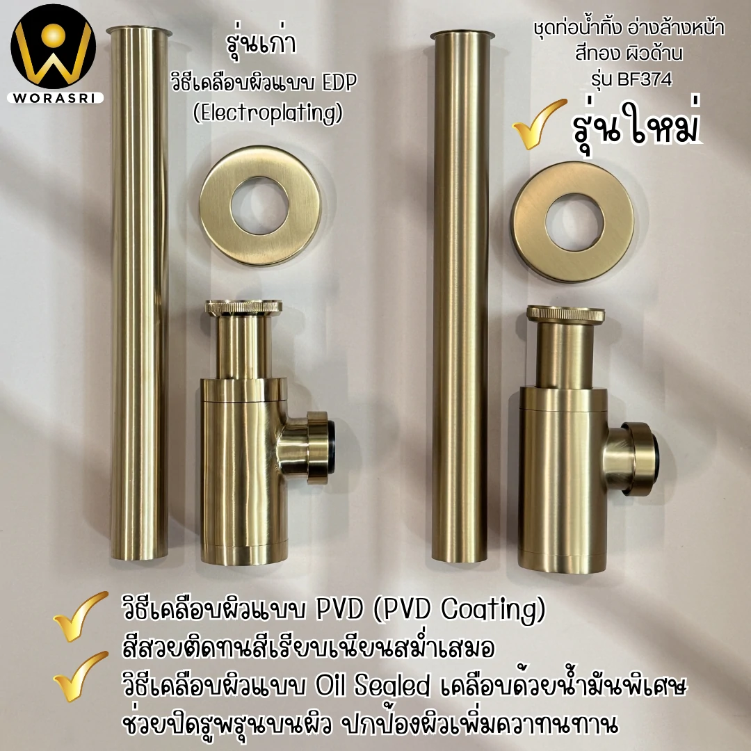 ท่อน้ำทิ้งอ่างล้างหน้าทองเหลืองรูปถ้วยกระปุกสีทองด้าน BF374 ALVIS Bottle P Trap - Image 9