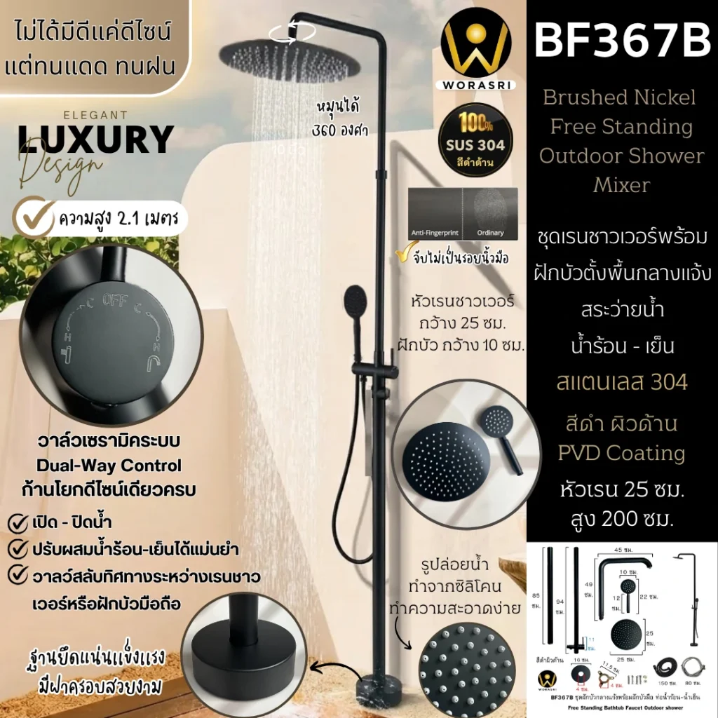 ฝักบัวเรนชาวเวอร์ก้านแข็งฝังผนังที่ฉีดชำระสีทอง Gold Wall-Mounted Rain Shower with Bidet Spray