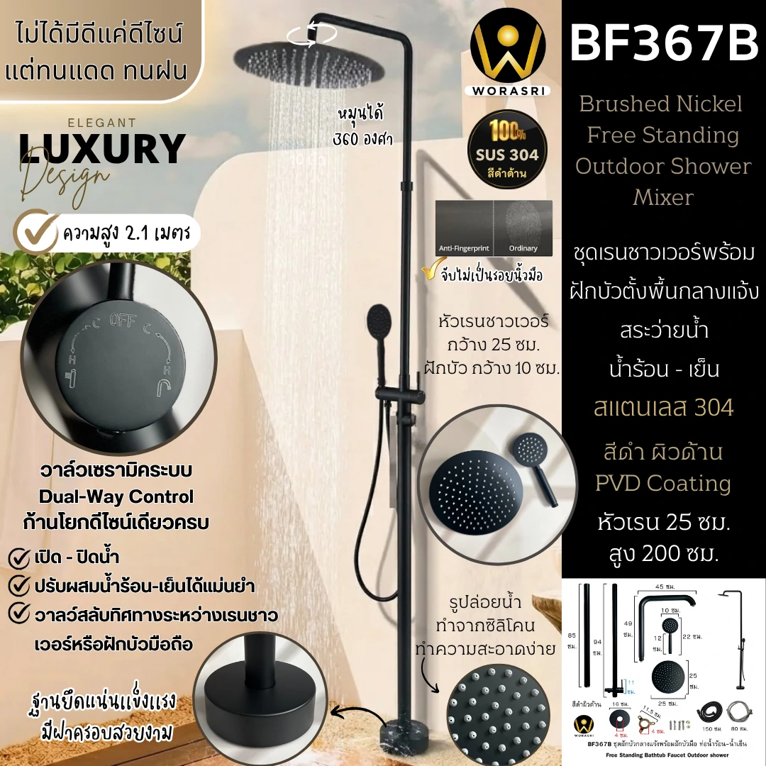 ฝักบัวเรนชาวเวอร์ก้านแข็งฝังผนังที่ฉีดชำระสีทอง Gold Wall-Mounted Rain Shower with Bidet Spray