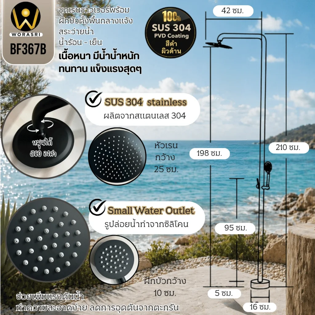 ฝักบัวเรนชาวเวอร์ก้านแข็งฝังผนังที่ฉีดชำระสีทอง Gold Wall-Mounted Rain Shower with Bidet Spray