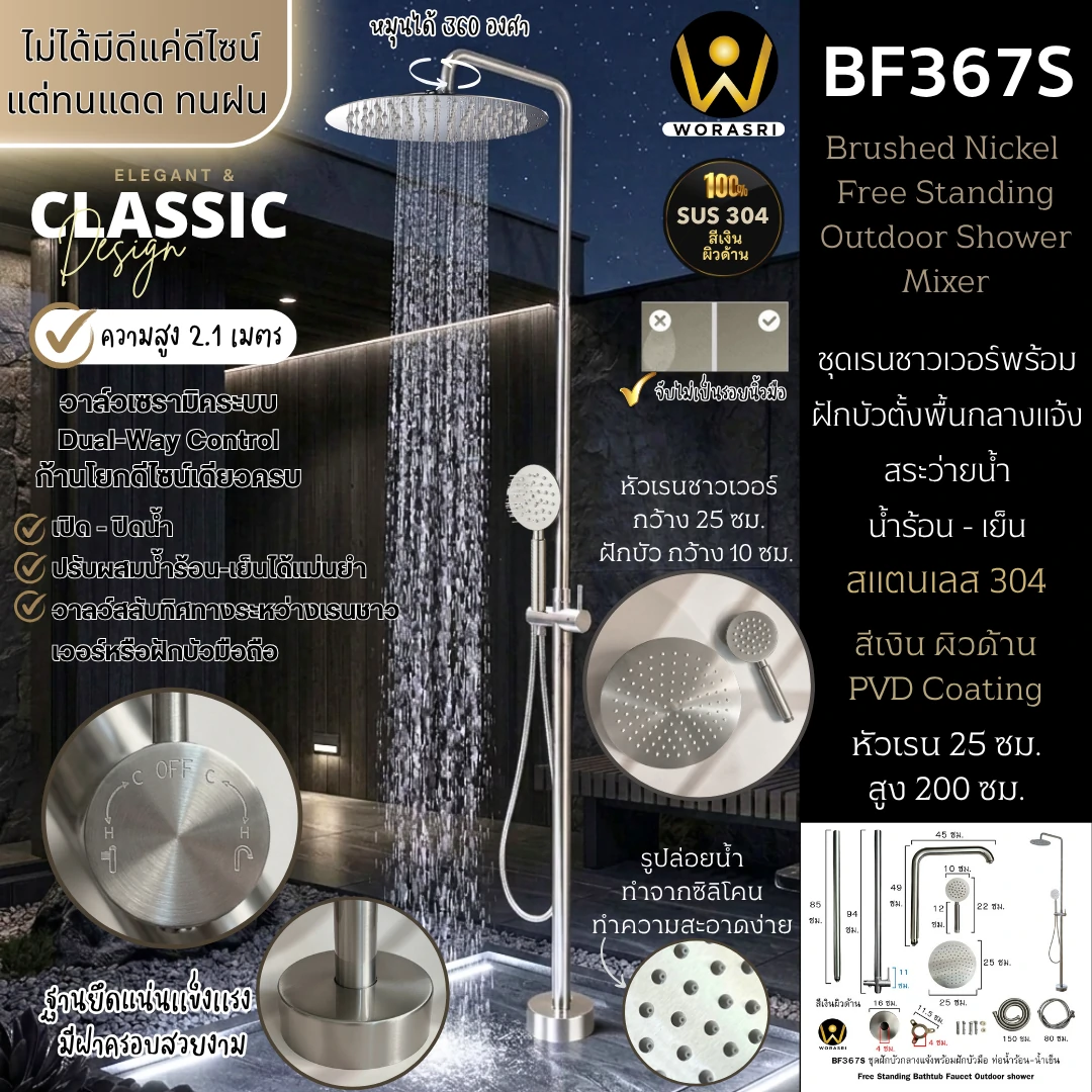 ฝักบัวเรนชาวเวอร์ก้านแข็งฝังผนังที่ฉีดชำระสีทอง Gold Wall-Mounted Rain Shower with Bidet Spray