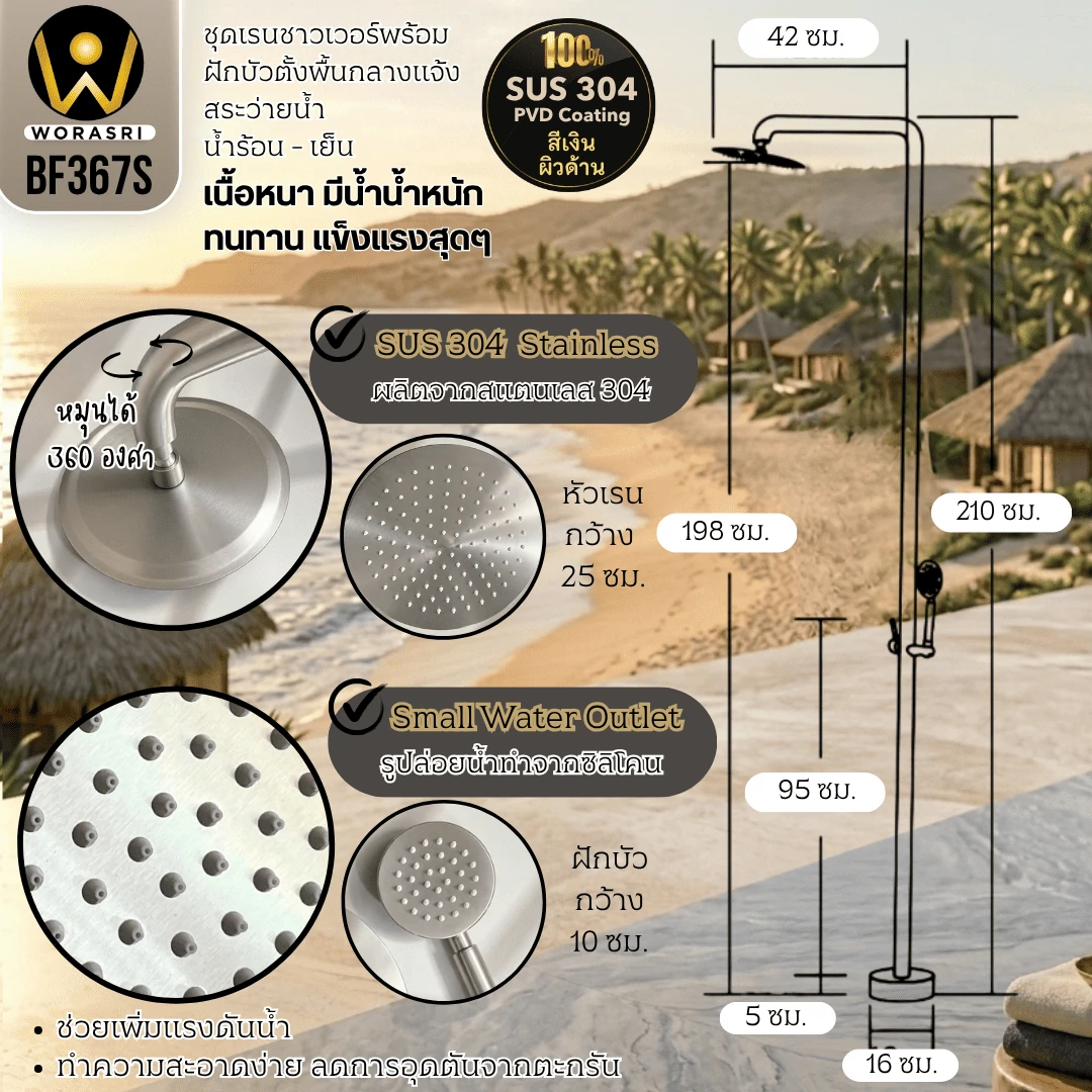 ฝักบัวเรนชาวเวอร์ก้านแข็งฝังผนังที่ฉีดชำระสีทอง Gold Wall-Mounted Rain Shower with Bidet Spray