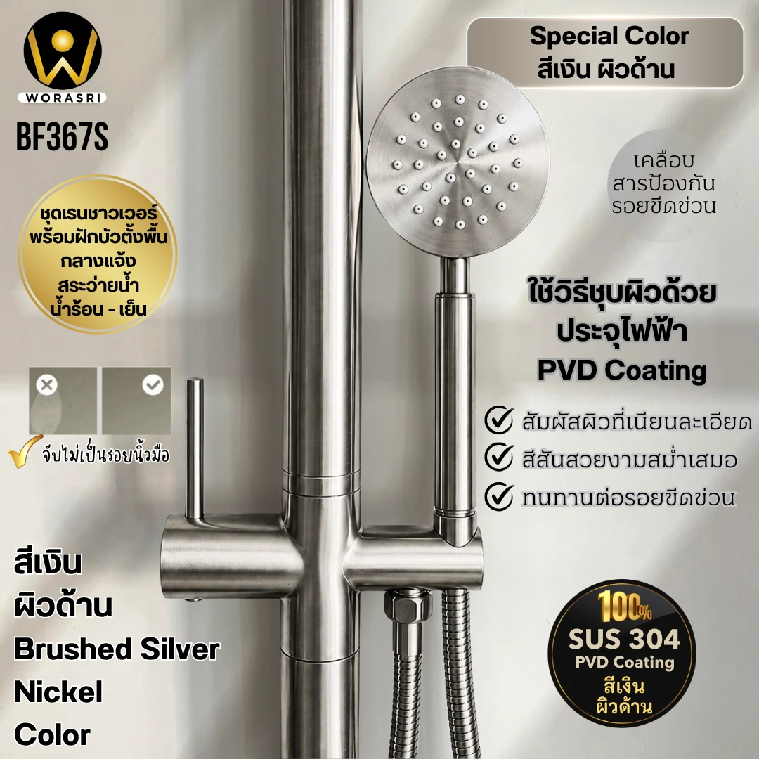 ฝักบัวเรนชาวเวอร์ก้านแข็งฝังผนังที่ฉีดชำระสีทอง Gold Wall-Mounted Rain Shower with Bidet Spray