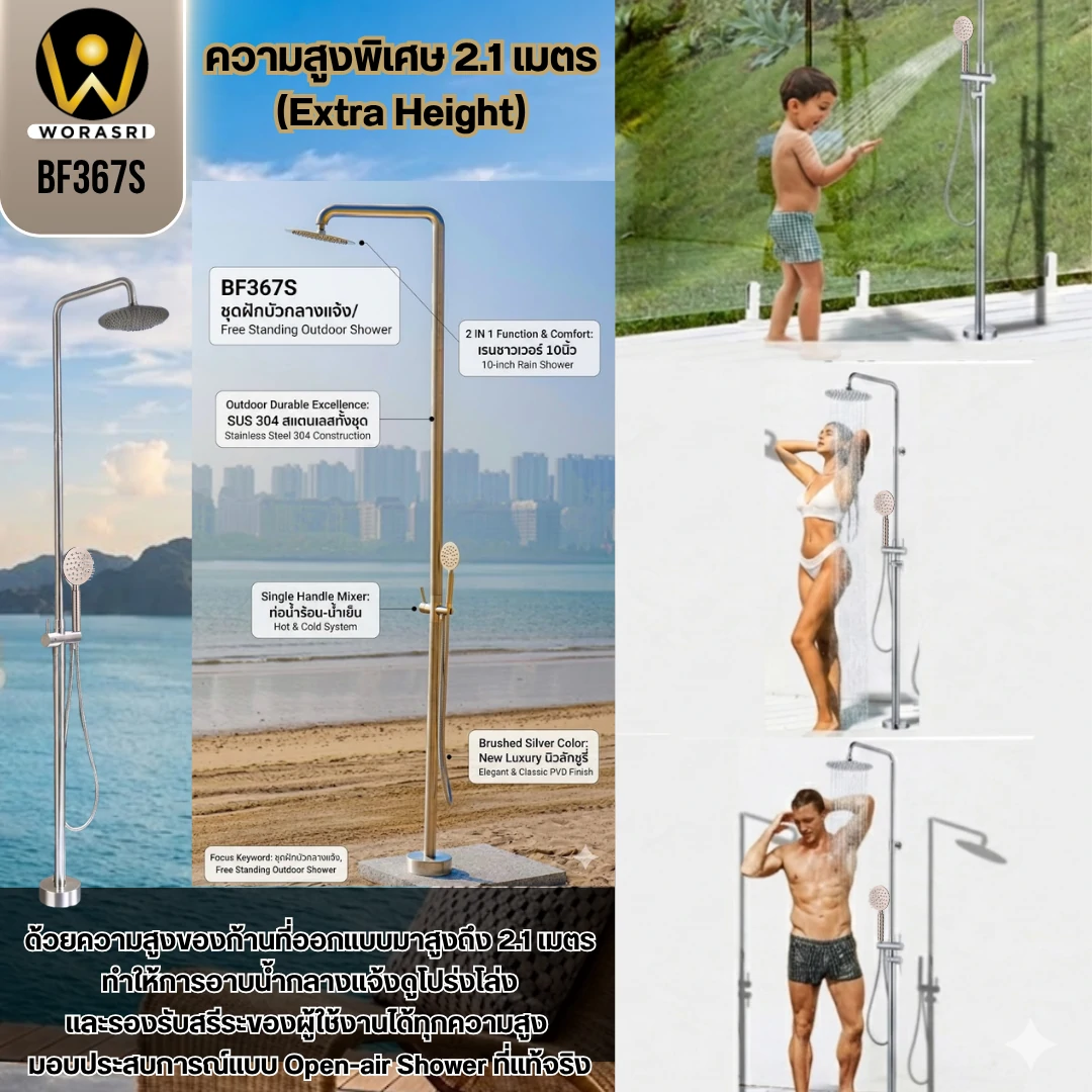 ฝักบัวเรนชาวเวอร์ก้านแข็งฝังผนังที่ฉีดชำระสีทอง Gold Wall-Mounted Rain Shower with Bidet Spray