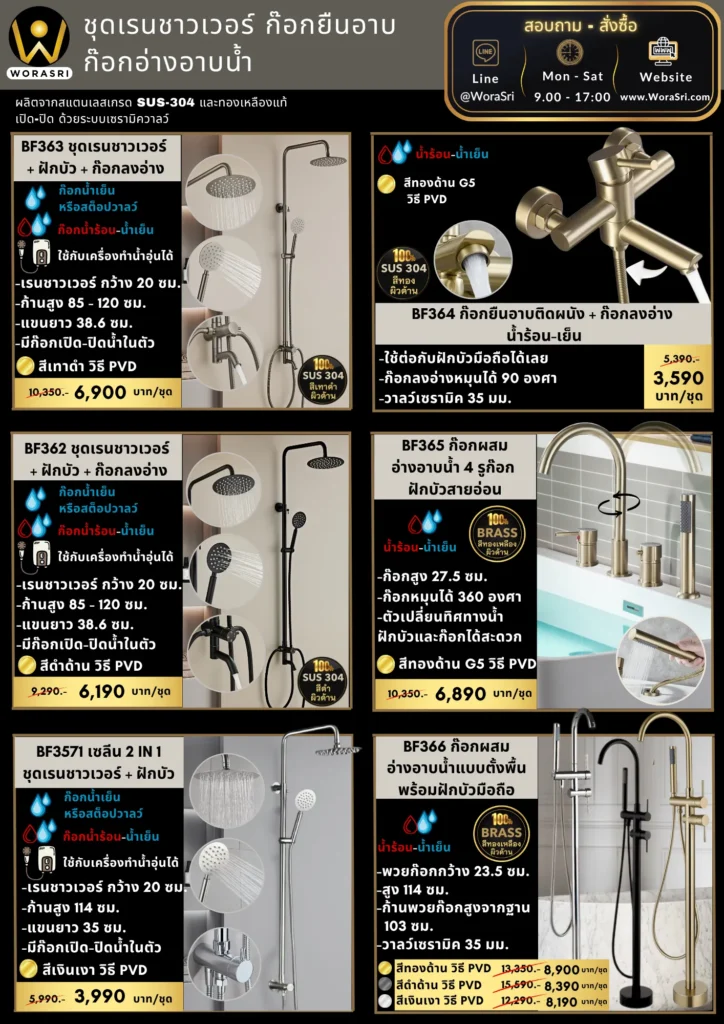 ฝักบัวเรนชาวเวอร์ก้านแข็งฝังผนังที่ฉีดชำระสีทอง Gold Wall-Mounted Rain Shower with Bidet Spray