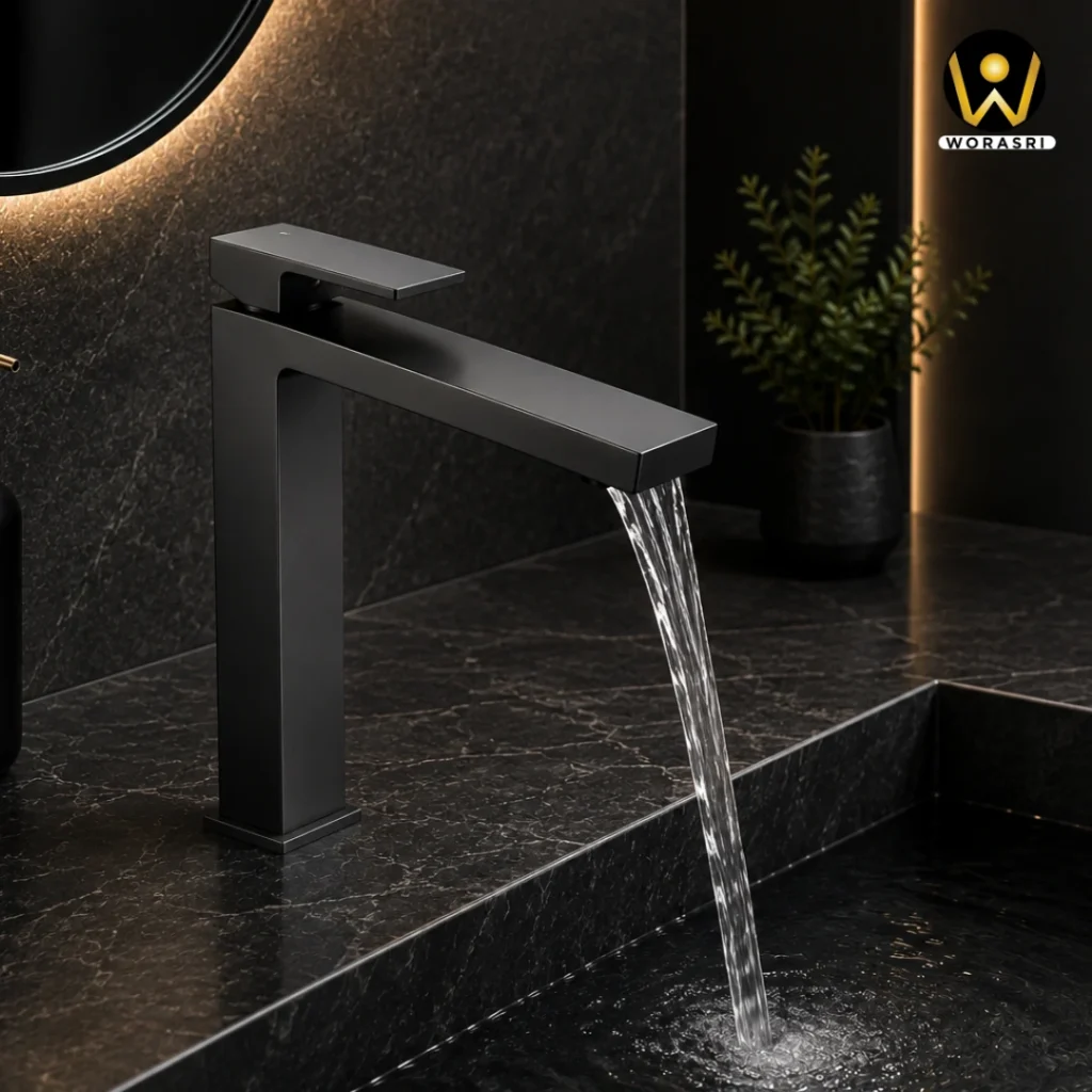 ก๊อกอ่างล้างหน้าผสมน้ำร้อนเย็นติดผนังหมุนได้360องศาสีทอง Golden Hot and Cold Basin Wall Mount Faucet with 360 Rotation
