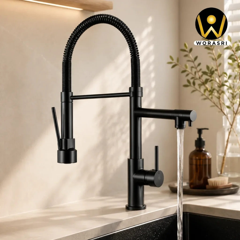ก๊อกและอุปกรณ์ห้องน้ำห้องครัวสีดำ Matte Black Luxury Innovative Faucet & Accessories