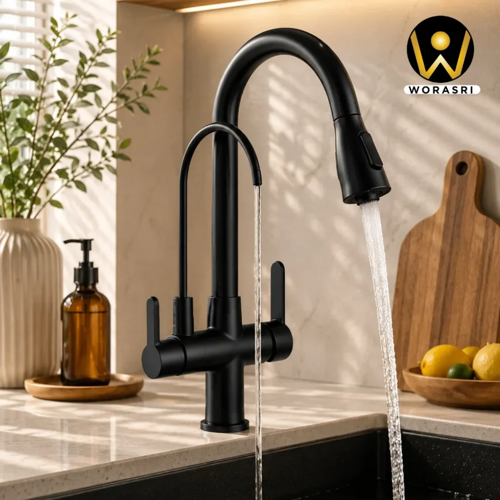 ก๊อกและอุปกรณ์ห้องน้ำห้องครัวสีดำ Matte Black Luxury Innovative Faucet & Accessories
