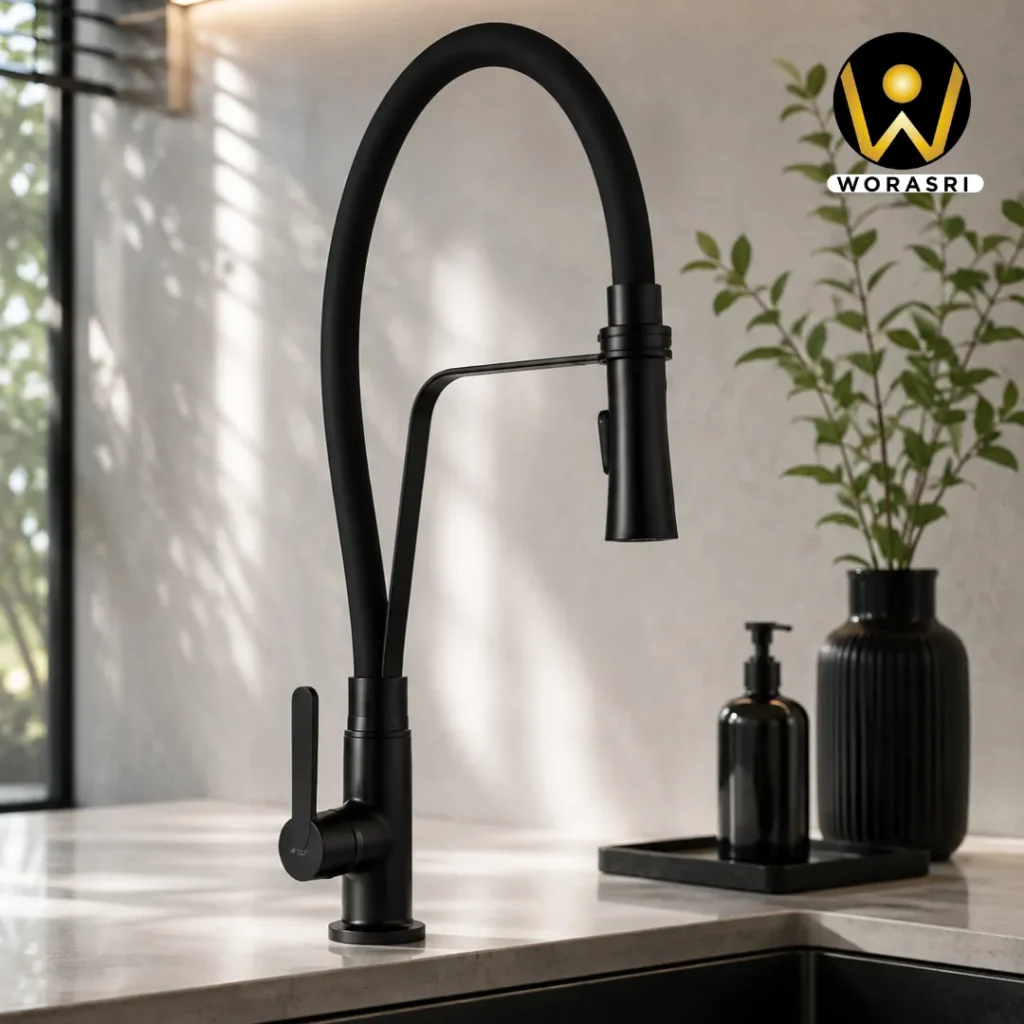 ก๊อกและอุปกรณ์ห้องน้ำห้องครัวสีดำ Matte Black Luxury Innovative Faucet & Accessories