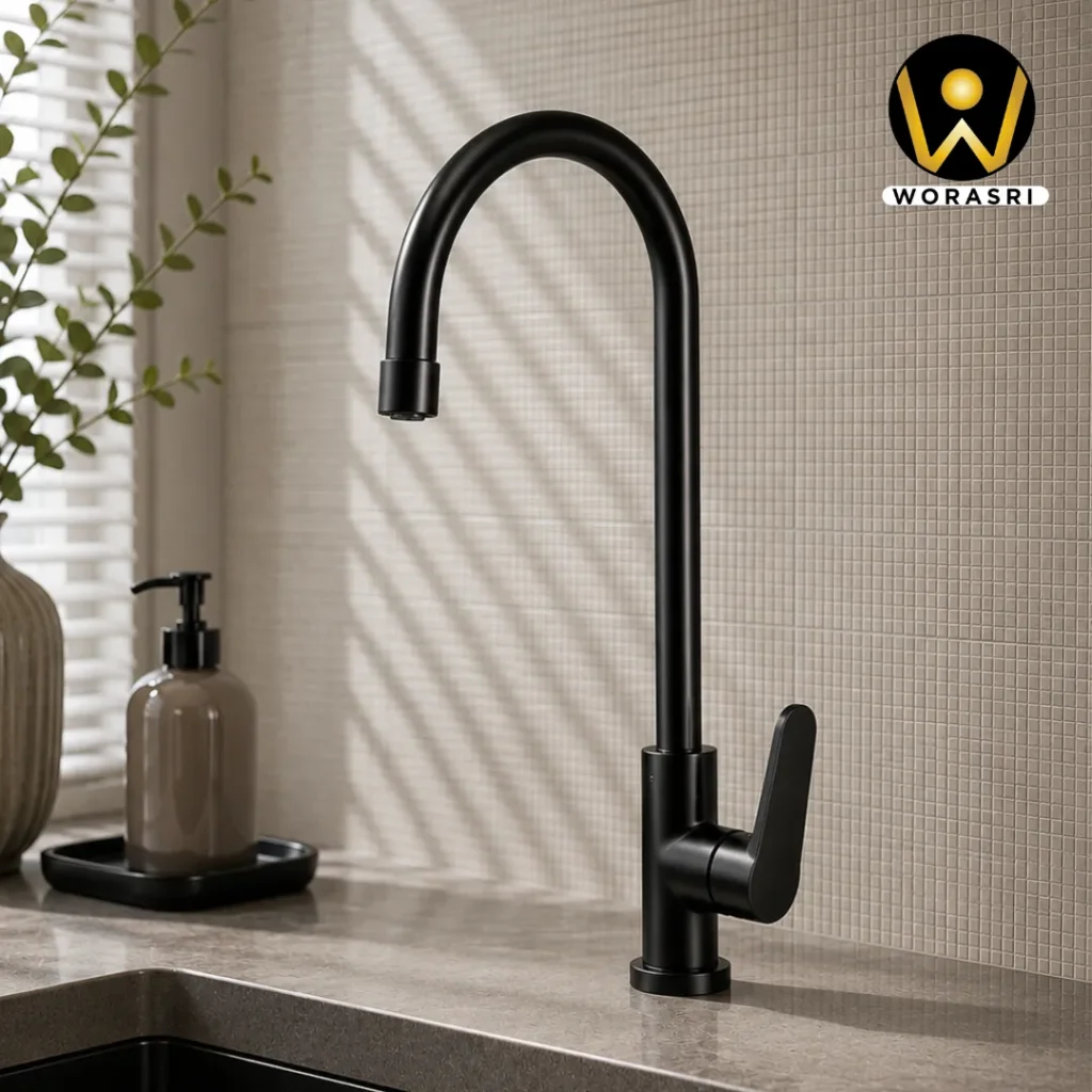 ก๊อกและอุปกรณ์ห้องน้ำห้องครัวสีดำ Matte Black Luxury Innovative Faucet & Accessories