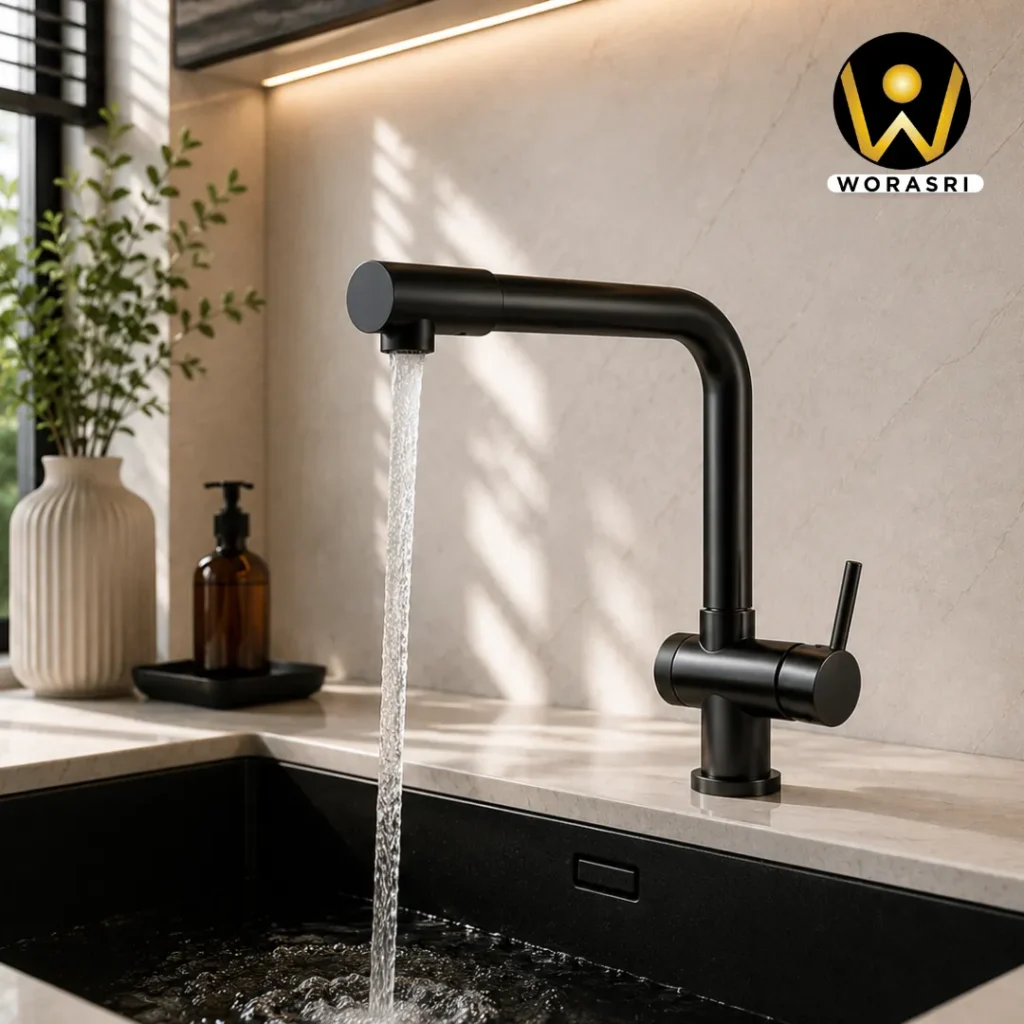 ก๊อกและอุปกรณ์ห้องน้ำห้องครัวสีดำ Matte Black Luxury Innovative Faucet & Accessories