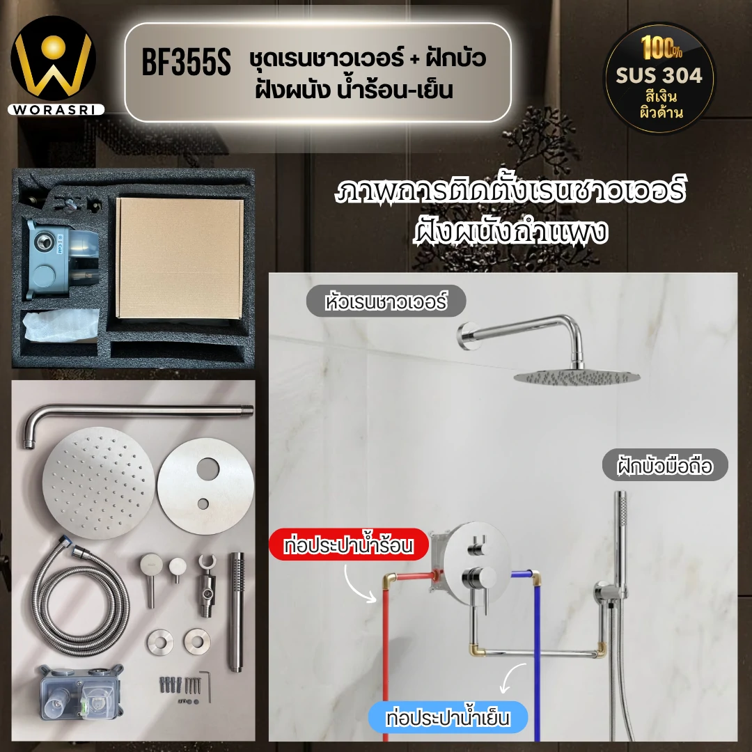 ฝักบัวเรนชาวเวอร์ก้านแข็งฝังผนังที่ฉีดชำระสีทอง