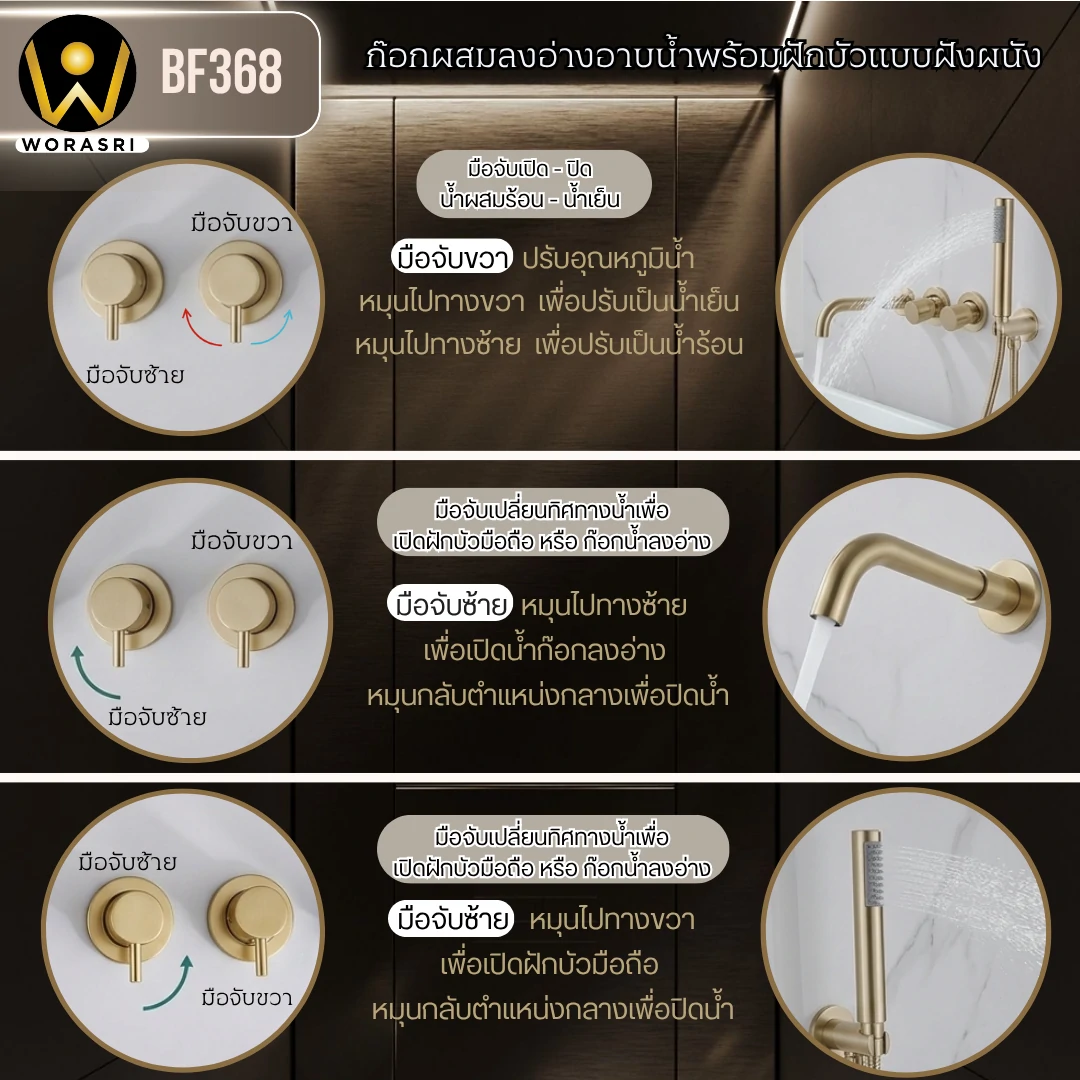 ฝักบัวเรนชาวเวอร์ก้านแข็งฝังผนังที่ฉีดชำระสีทอง