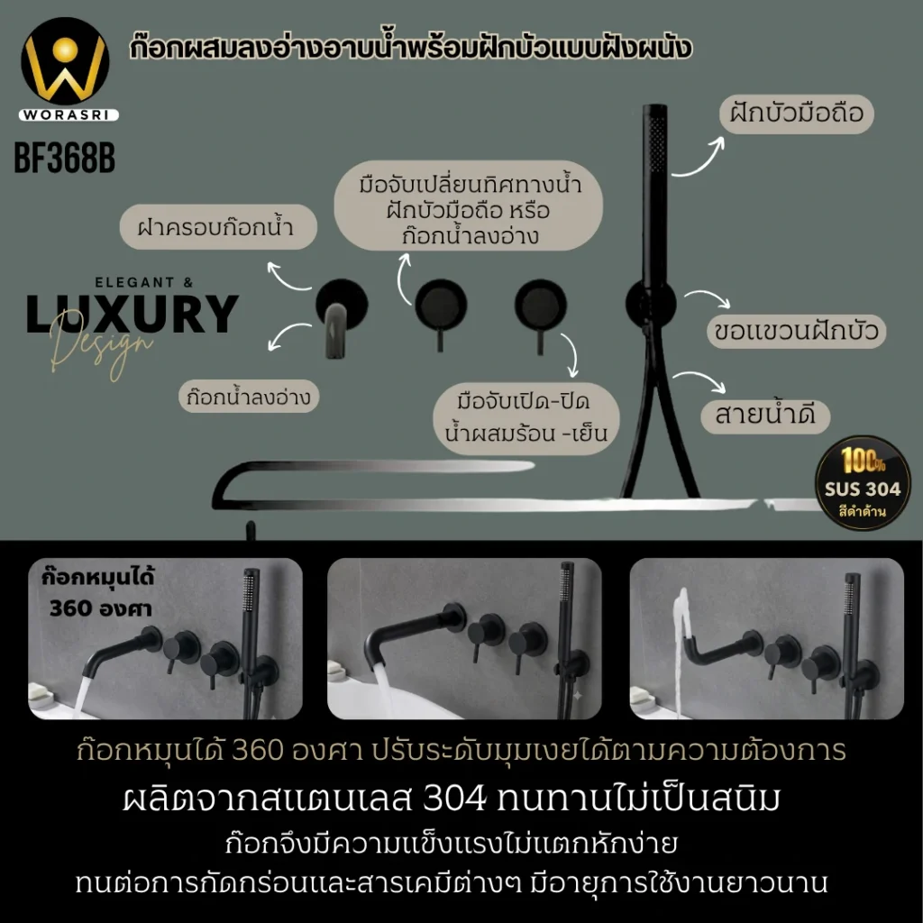 ฝักบัวเรนชาวเวอร์ก้านแข็งฝังผนังที่ฉีดชำระสีทอง